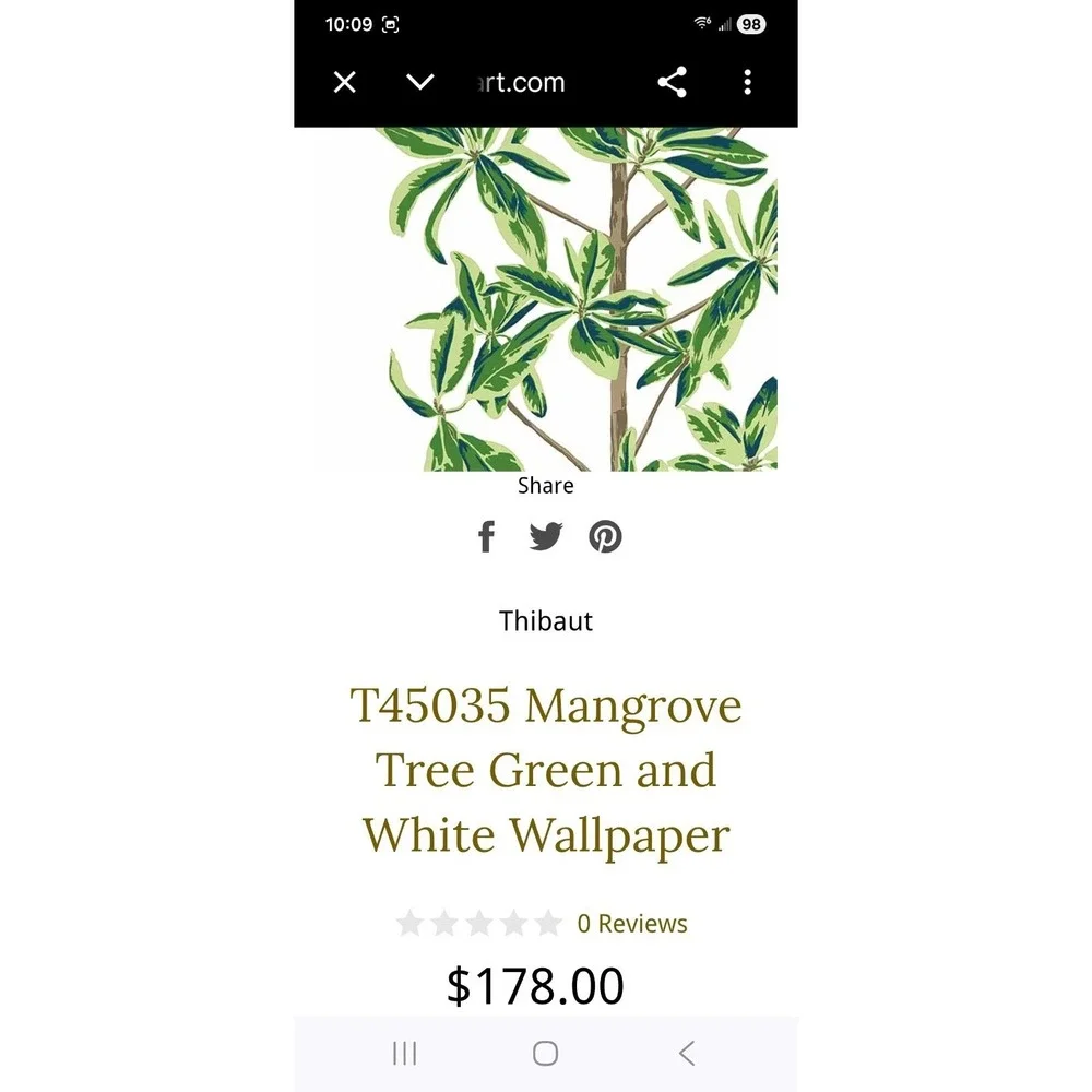 Thibault T45035 Mangrove Tree Green White Wallpaper Roll Ends Approx 35 Feet